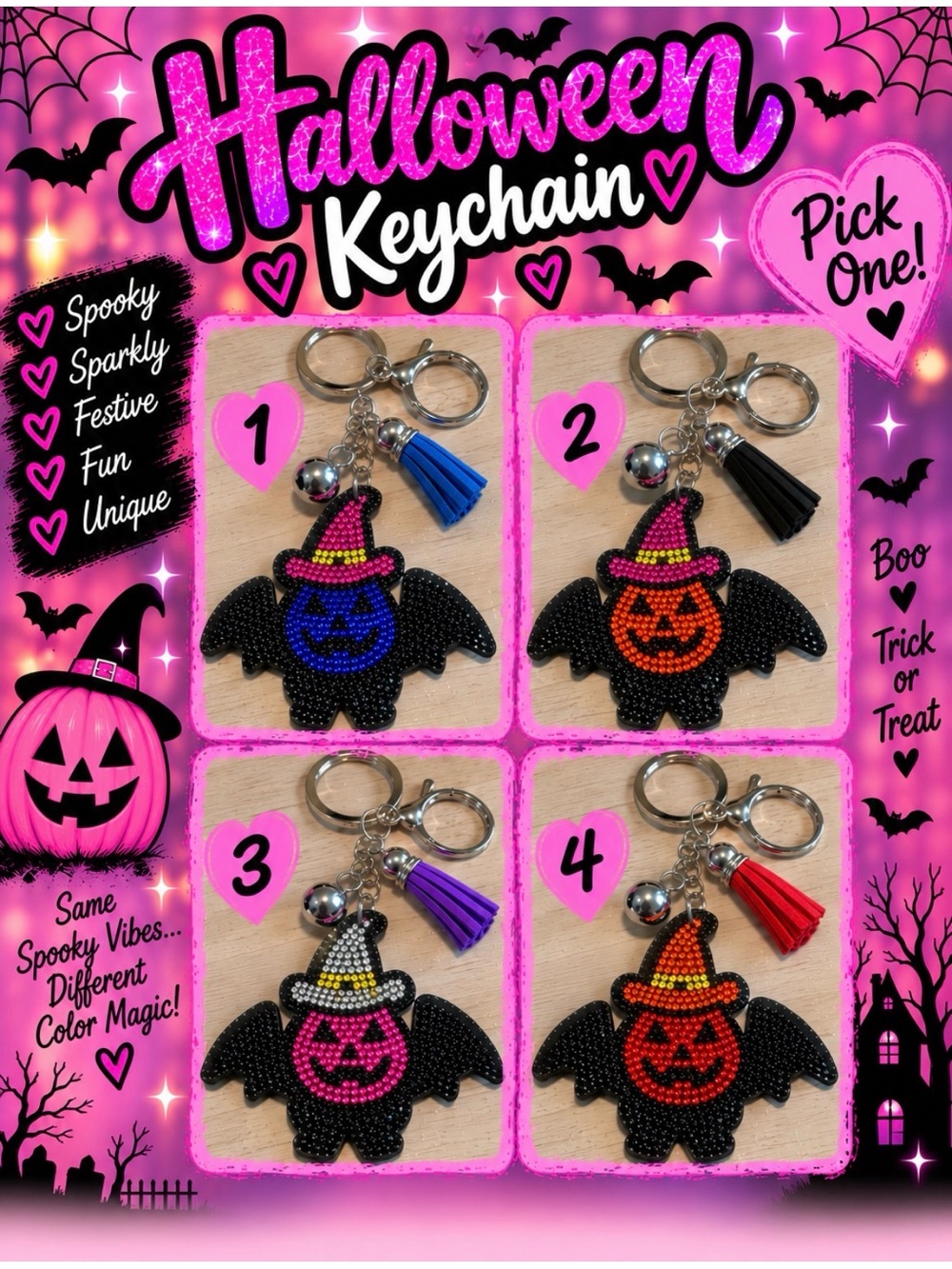 Halloween Bat Pumpkin Keychain - Pick One 🦇 🎃